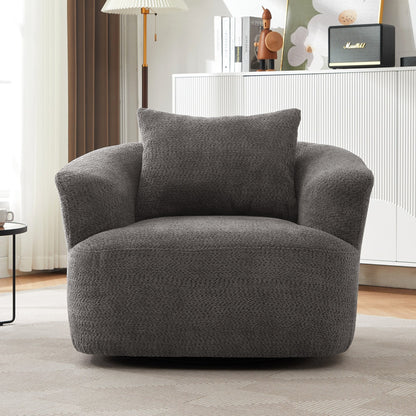 360° Swivel Chair, 38.2 Boucle Accent Chair with Throw Pillow, Upholstered Barrel Sofa Chair with Curved Armrests