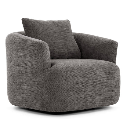 360° Swivel Chair, 38.2 Boucle Accent Chair with Throw Pillow, Upholstered Barrel Sofa Chair with Curved Armrests