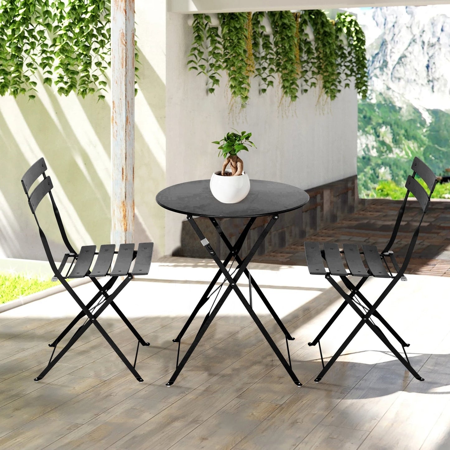 3pc Metal Folding Bistro Set, Weather-Resistant Outdoor/Indoor Conversation Set for Patio, Yard, Garden
