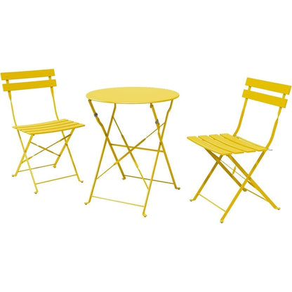 3pc Metal Folding Bistro Set, Weather-Resistant Outdoor/Indoor Conversation Set for Patio, Yard, Garden
