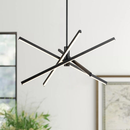 Black/ Gold Modern Aluminum LED Chandelier Linear Sputnik Ceiling Pendant Light for Living/ Dining Room/ Kitchen