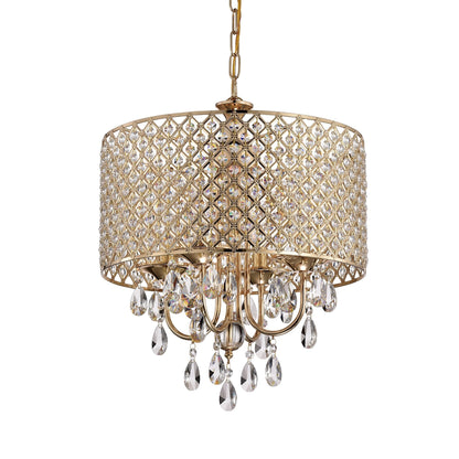 Round Beaded Drum Chandelier with Hanging Crystals