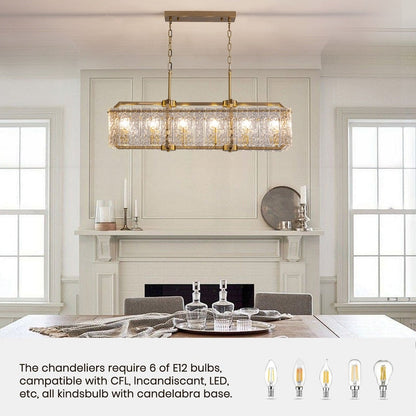 40 in. Linear Modern Crystal Chandeliers 16-Light Brass Gold Rectangular Chandelier for Dining Living Room Kitchen Island