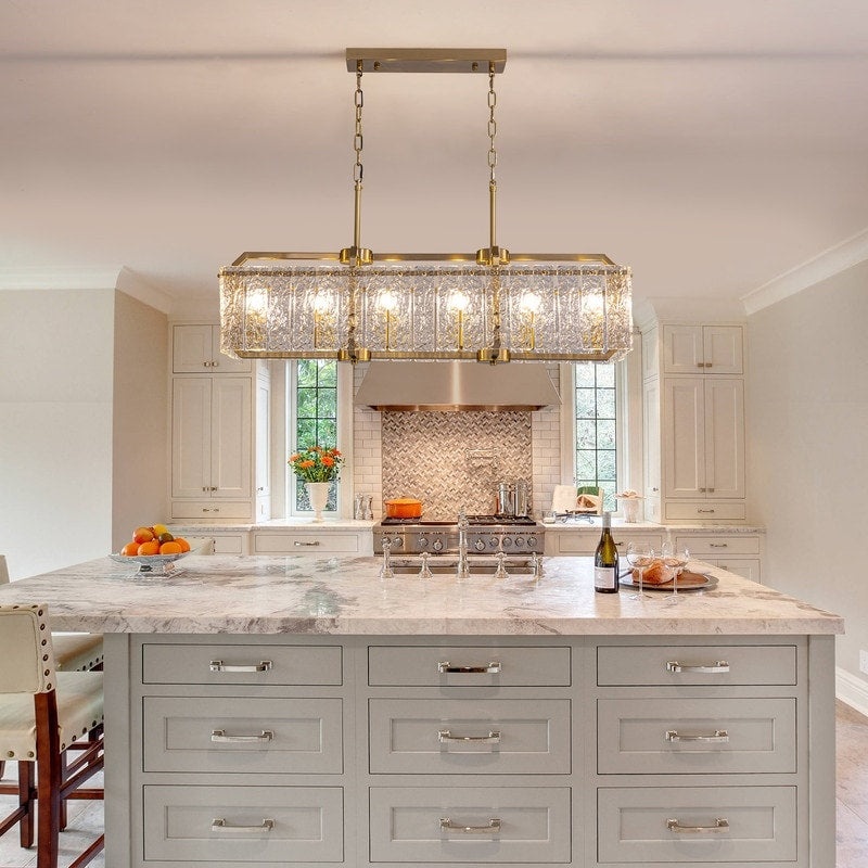 40 in. Linear Modern Crystal Chandeliers 16-Light Brass Gold Rectangular Chandelier for Dining Living Room Kitchen Island