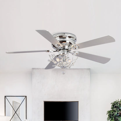 48 Modern Reversible 5-Blade Crystal Flush Mount Ceiling Fan with Remote