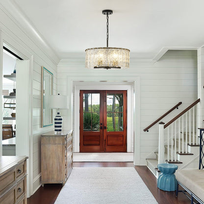 5-Light Modern Round Drum Chandelier, Classic Semi Flush Mount Chandelier, Kitchen Island Pendant Light for Dining Room