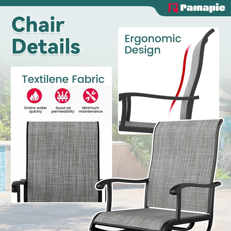 5-Piece Metal Outdoor Patio Dining Set with Square Table and Textilene Swivel Chairs