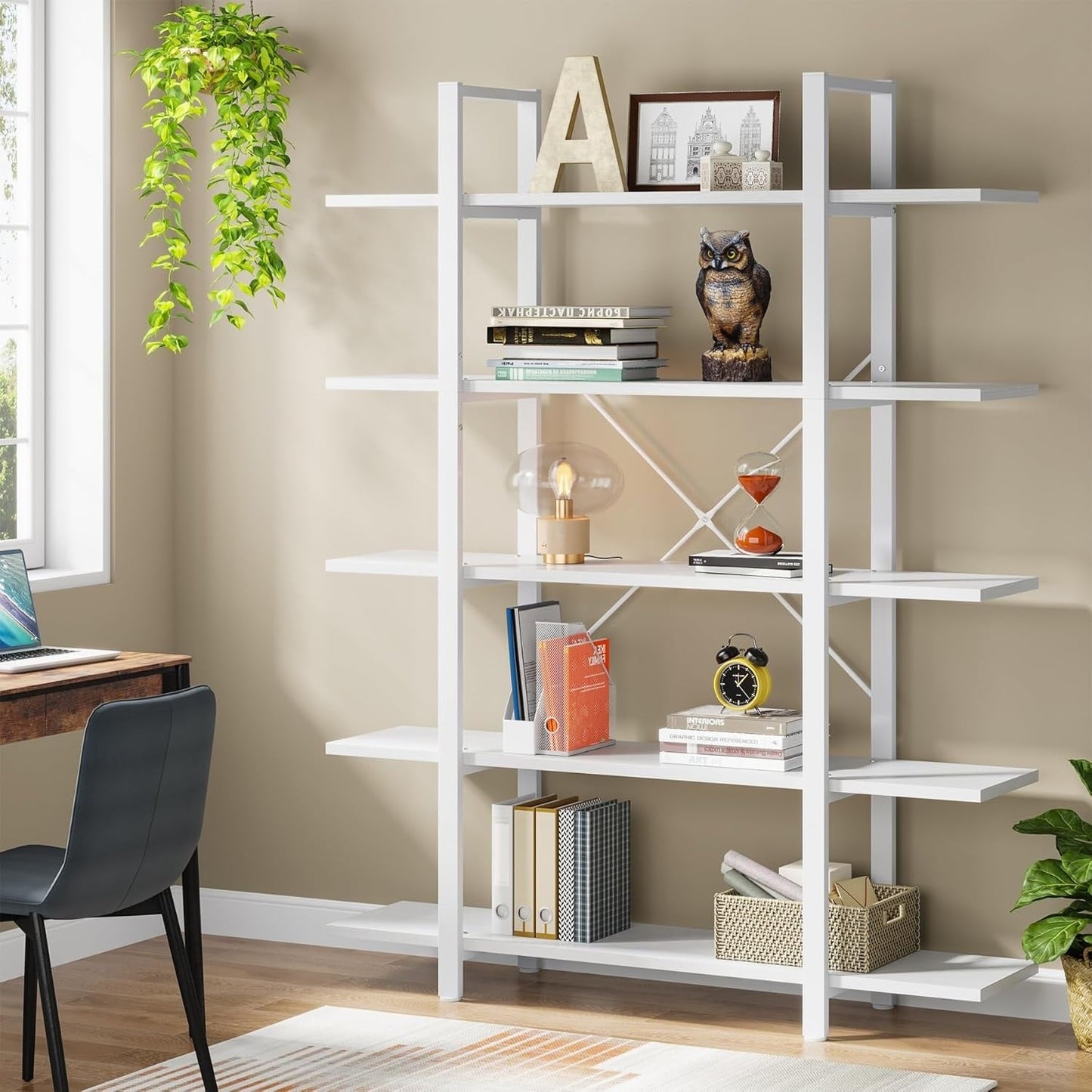 5-Tier Bookshelf, Vintage Industrial Style Bookcase