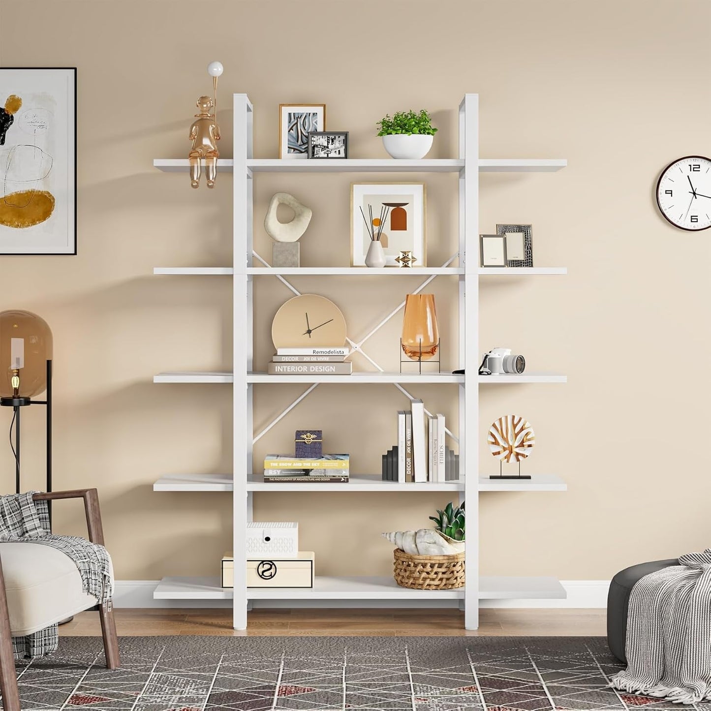 5-Tier Bookshelf, Vintage Industrial Style Bookcase