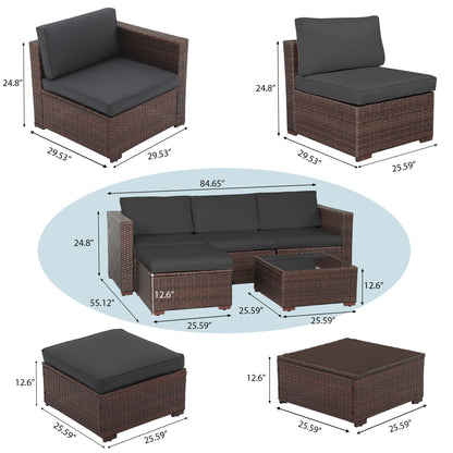 5-piece Outdoor Wicker Sectional Sofa Set with Cushions