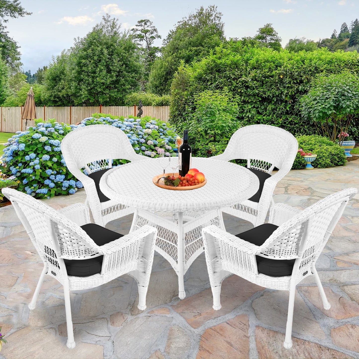 5-piece White Resin Wicker Dining Set
