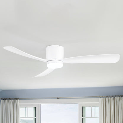 52 Inch Black/White Flush Mount LED Ceiling Fan with Lights Remote(3-Blade)