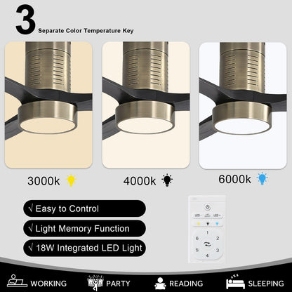 52 Inch Farmhouse Style Flush Mount Ceiling Fan with Light and Remote Control, Reversible DC Motor