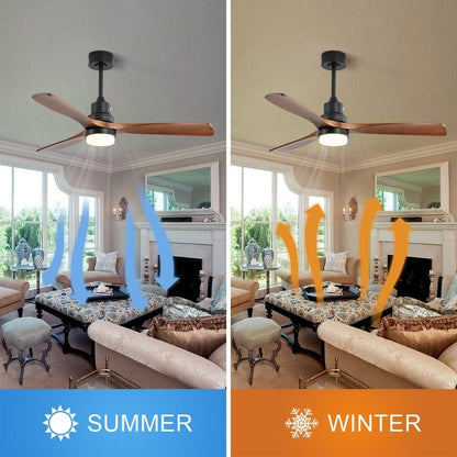 52/60/48 Noiseless Walnut Wood Ceiling Fan with Remote Control, Integrated Light Optional