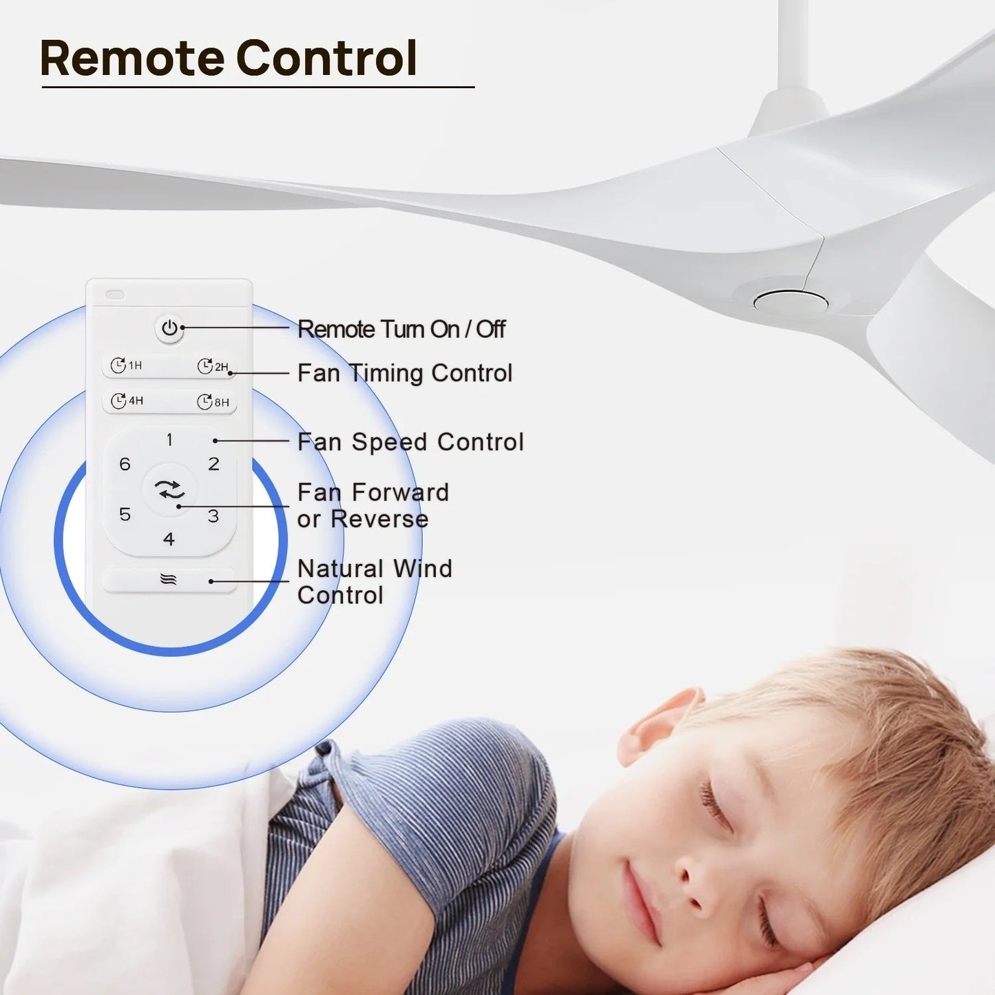 52 inch Modern Solid Wood / ABS Ceiling Fan With Remote Control(No Light),6 WInd Speed,Reversible Airflow