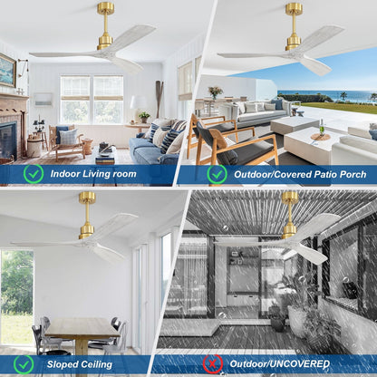 52 inch Modern Solid Wood / ABS Ceiling Fan With Remote Control(No Light),6 WInd Speed,Reversible Airflow