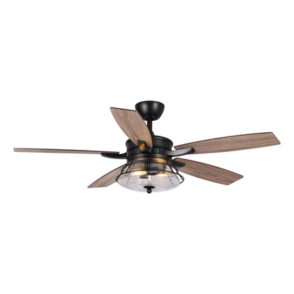 52 Industrial Seeded Glass Black Decorative Ceiling Fan with Remote and Light Kit