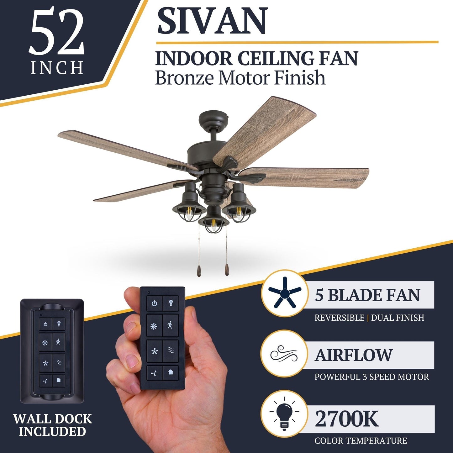 52 Prominence Home Sivan Bronze Farmhouse LED Ceiling Fan with Light, Remote Control