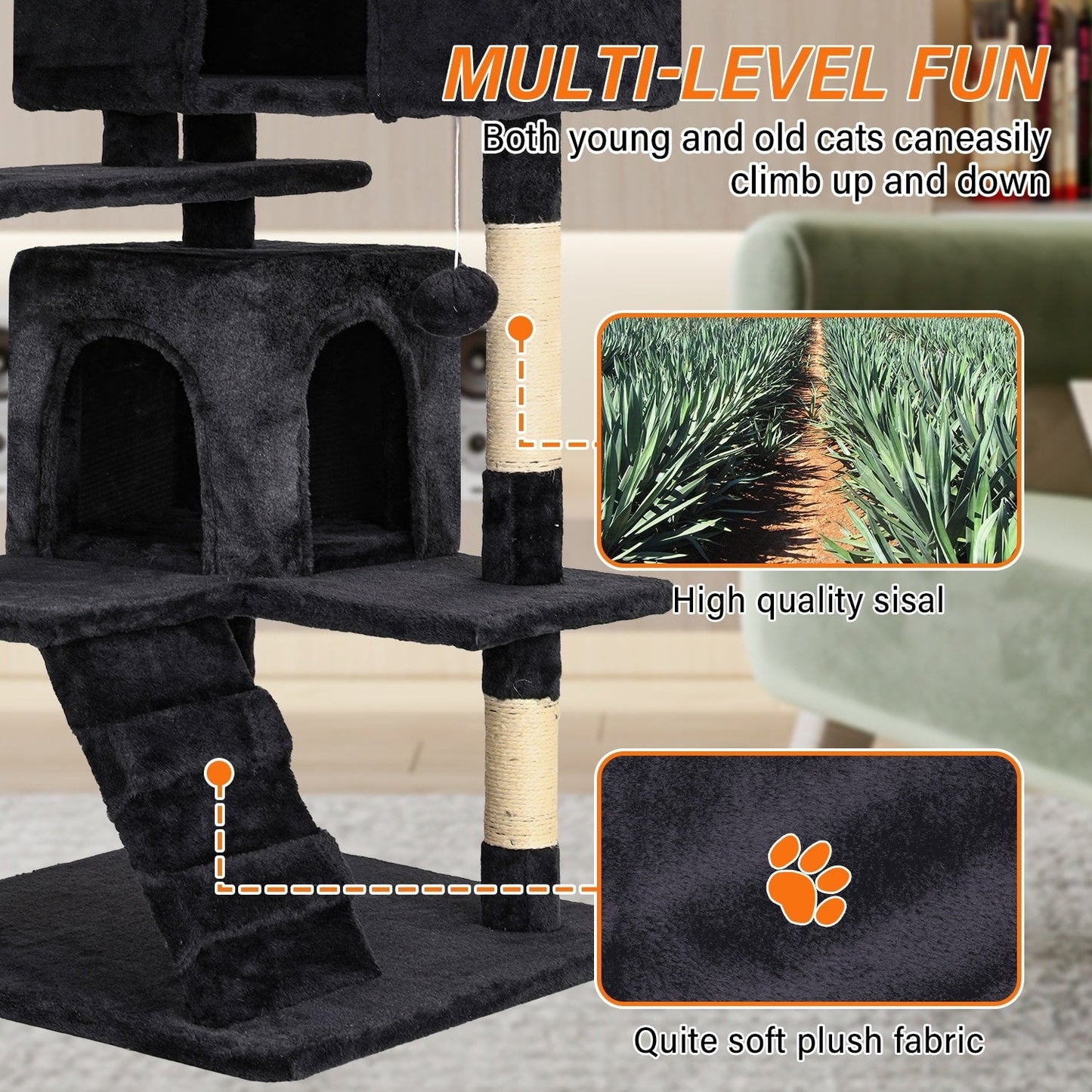 Furniture of America Cat Tree Multi-Level Cat Tower with Ladder, Platforms and Condos