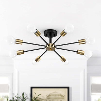Black/ Gold Sputnik Semi Flush Mount Lamp Close to Ceiling Light Fixture for Living Room/ Kitchen/ Office/ Bedroom/ Foyer
