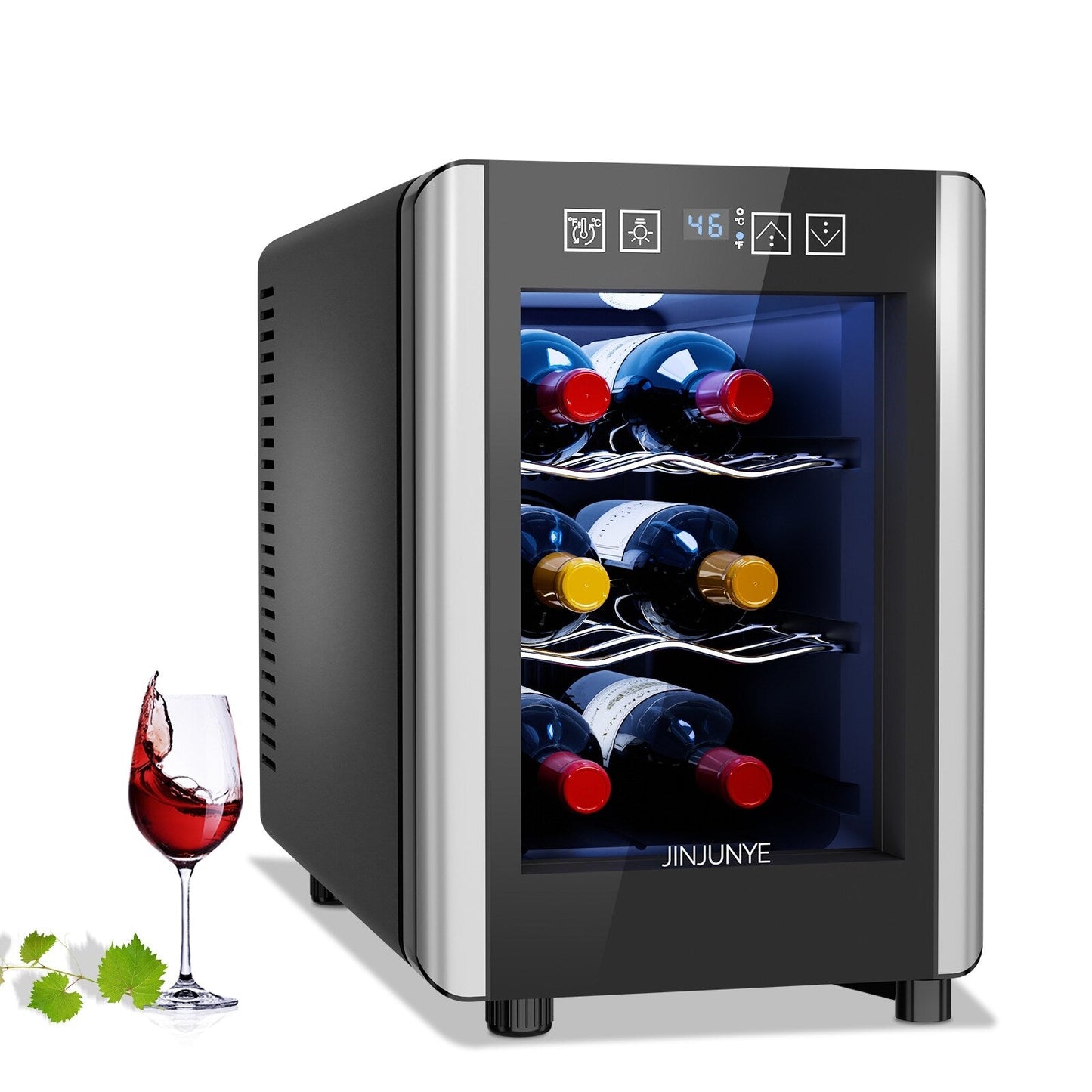 6-Bottle Wine Cooler Refrigerator(46-66°F),Mini Freestanding Beverage Cooler for Summer,Wine Cooler with Temperature Control