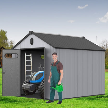 6 ft x 4 ft/6 ft x 8 ft/8 ft x 6 ft/8 ft x 10 ft All-Weather Resin Outdoor Plastic Storage Shed w/Floor, Spire Tool Shed