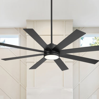 65 Inch 8-Blade Black LED Ceiling Fan with Light and Remote