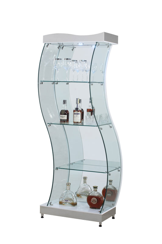 S Shaped Glass Curio w/ LED Lights | Modern Motion - 6618-CUR-WHT