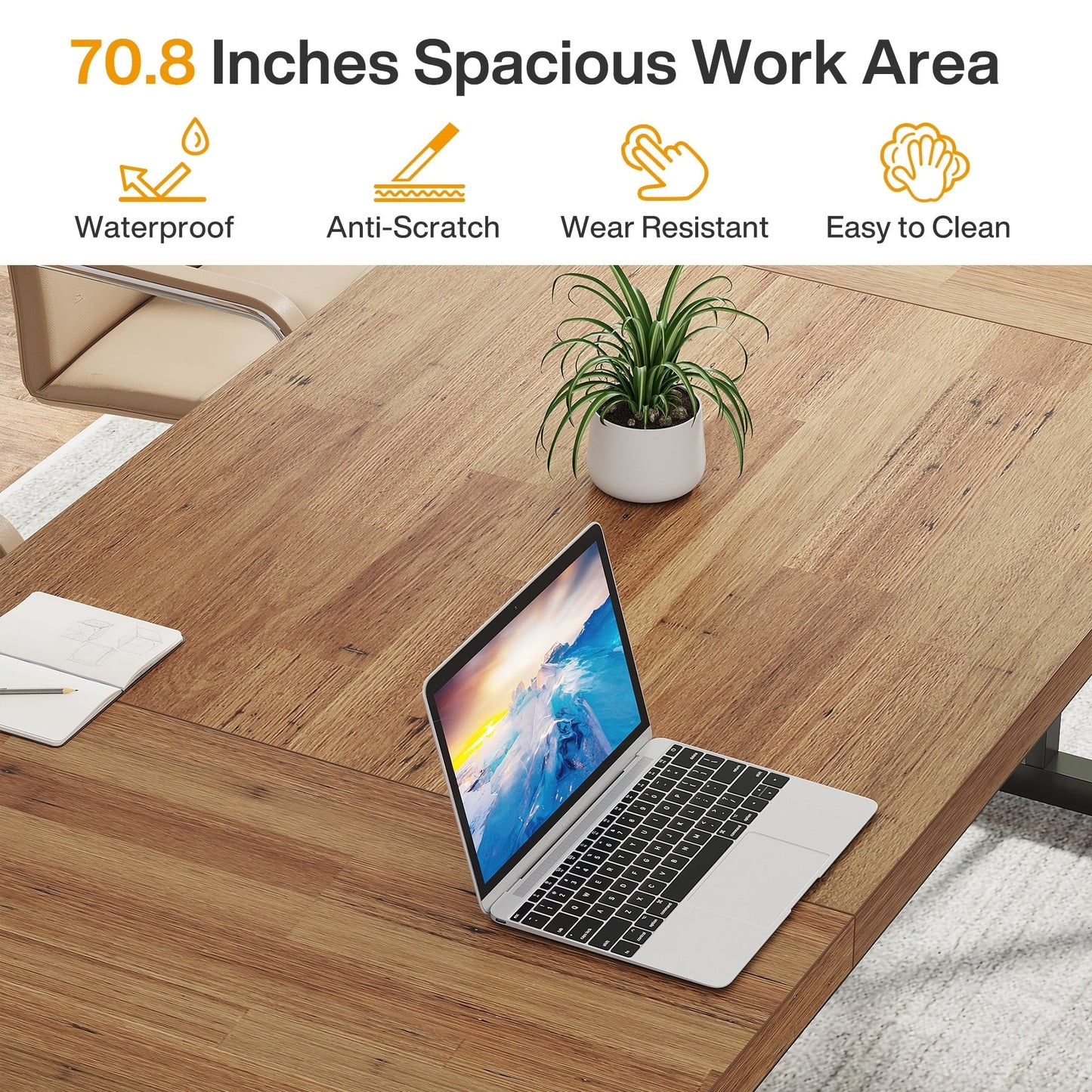 70.8-Inch Executive Desk, Large Computer Office Desk Workstation