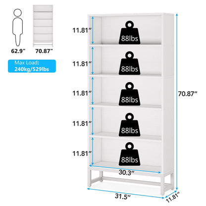 70.8 Inches Tall Bookcase and Bookshelf, 5-Tier Large Bookcases - 11.81D x 31.5W x 70.87H