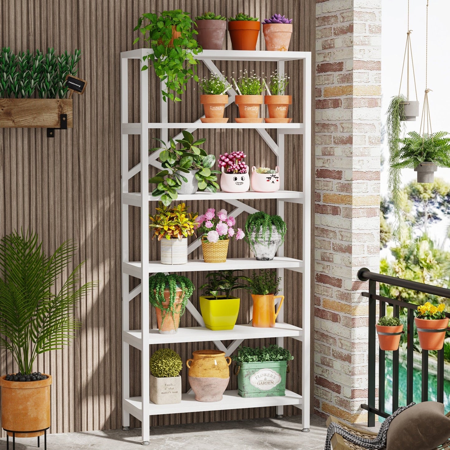 71 Industrial Bookshelf, 6 Tier Rustic Brown Wood Etagere Bookcase, Open Book Shelves