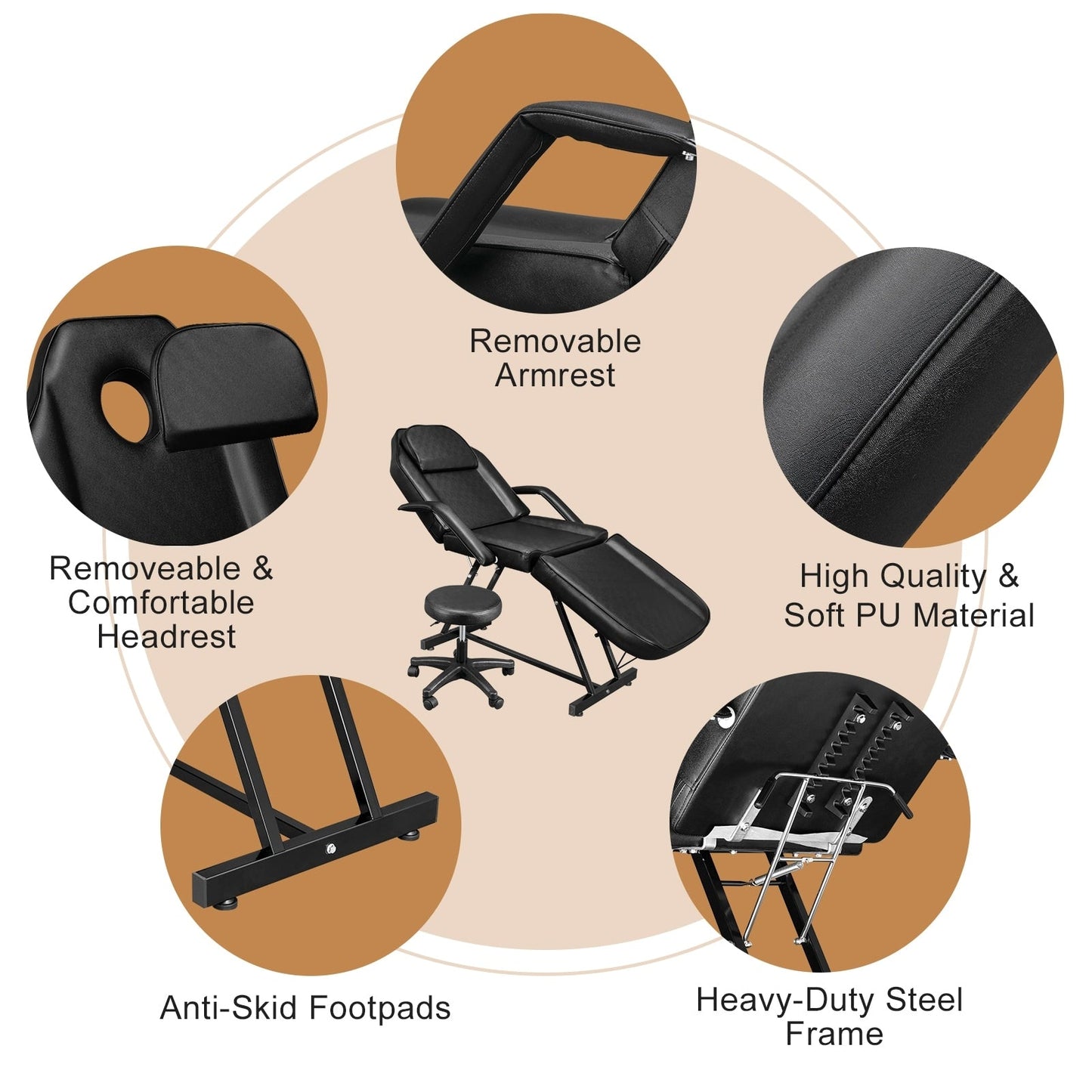 73 Adjustable Beauty Salon Spa Massage Bed Tattoo Chair with Stool