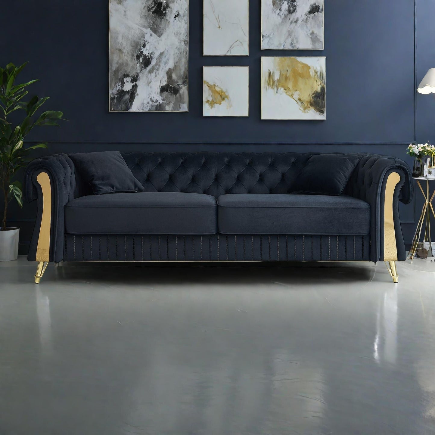 89 Velvet 3-Seater Sofa Sofa with Two Seat Cushions and Two Toss Pillows