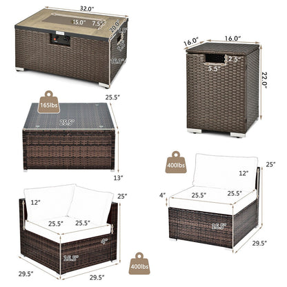 8PCS Patio Rattan Furniture Set Fire Pit Table Tank Holder Cover Deck