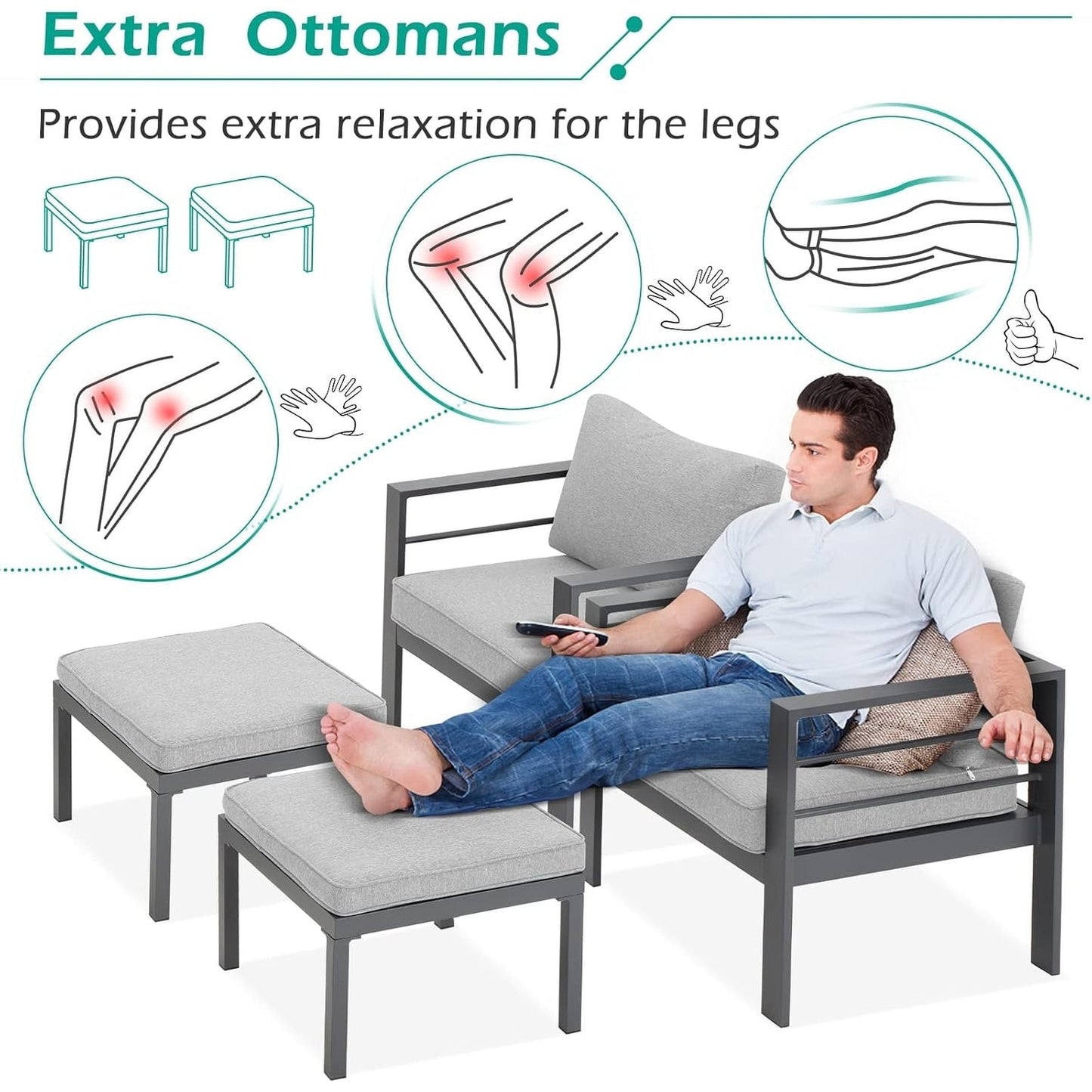 AECOJOY 7 Pieces Aluminum Patio Furniture Set Outdoor Conversation Set