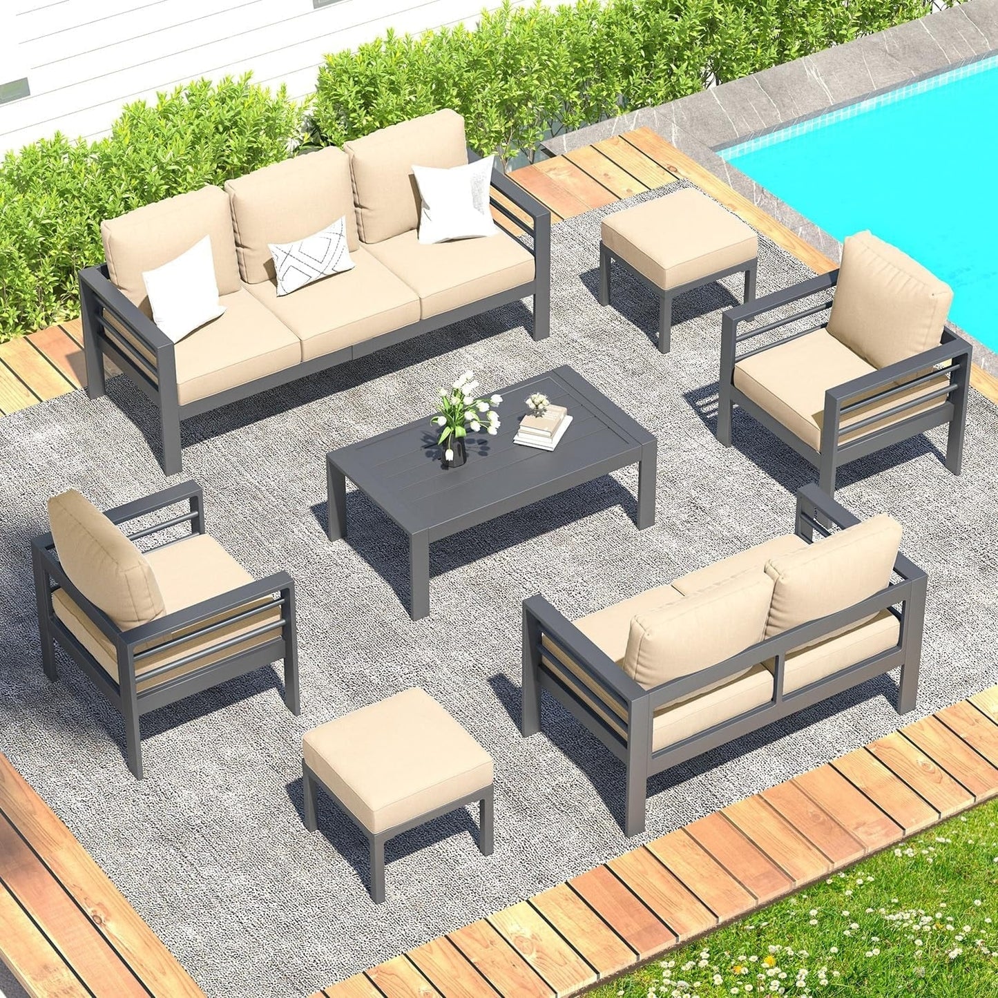 AECOJOY 7 Pieces Aluminum Patio Furniture Set Outdoor Conversation Set