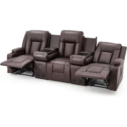 AECOJOY Recliner Sofa Manual RV Reclining Couch PU Home Theater Seating w/ Console