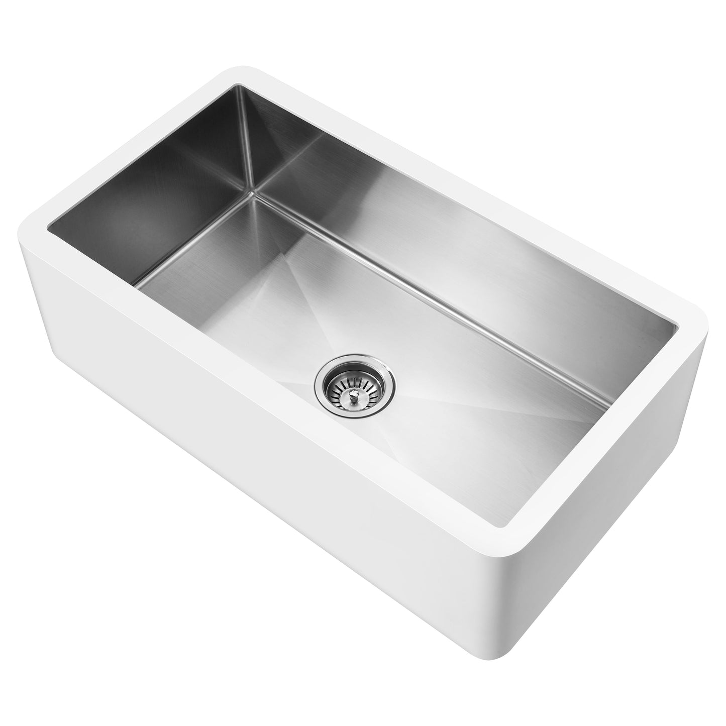 ANZZI Apollo Matte White Solid Surface Farmhouse 36 in. Single Bowl Kitchen Sink with Stainless Steel Interior