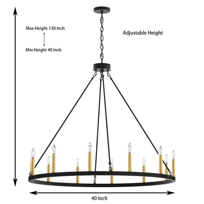 Acroma 12-light Farmhouse 40In Wagon Wheel Chandelier with UL - 40'' D x 138'' H