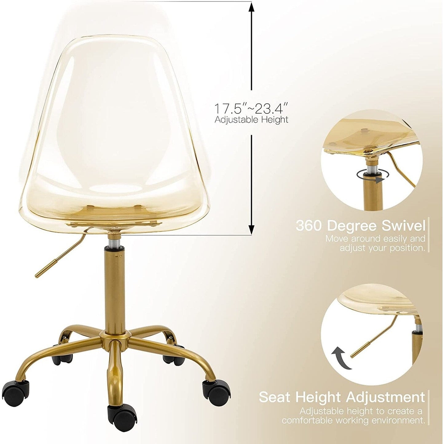 Acrylic Swivel adjustable height Armless Home office Rolling Chair