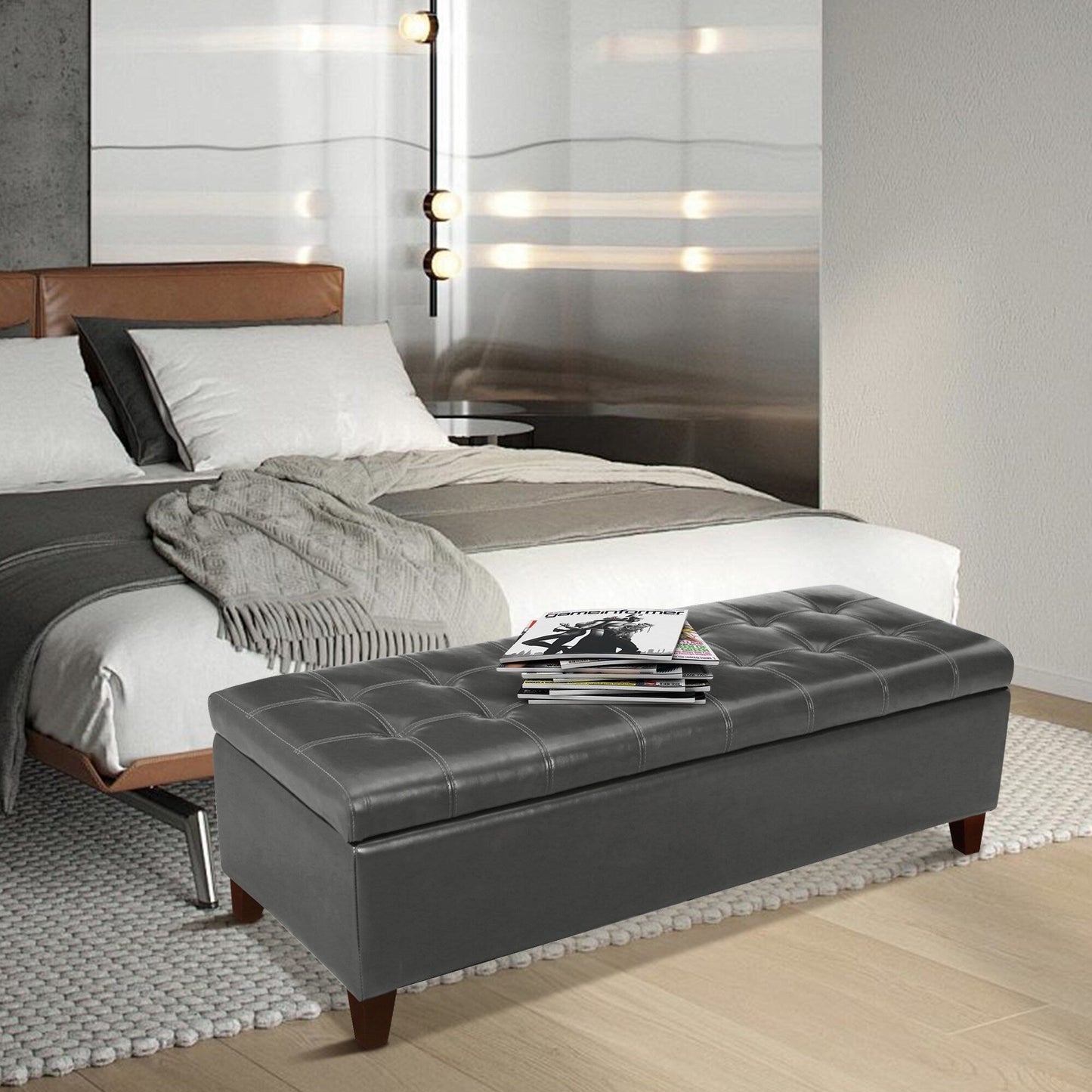 Adeco 50 Bonded Leather Storage Ottoman Bench