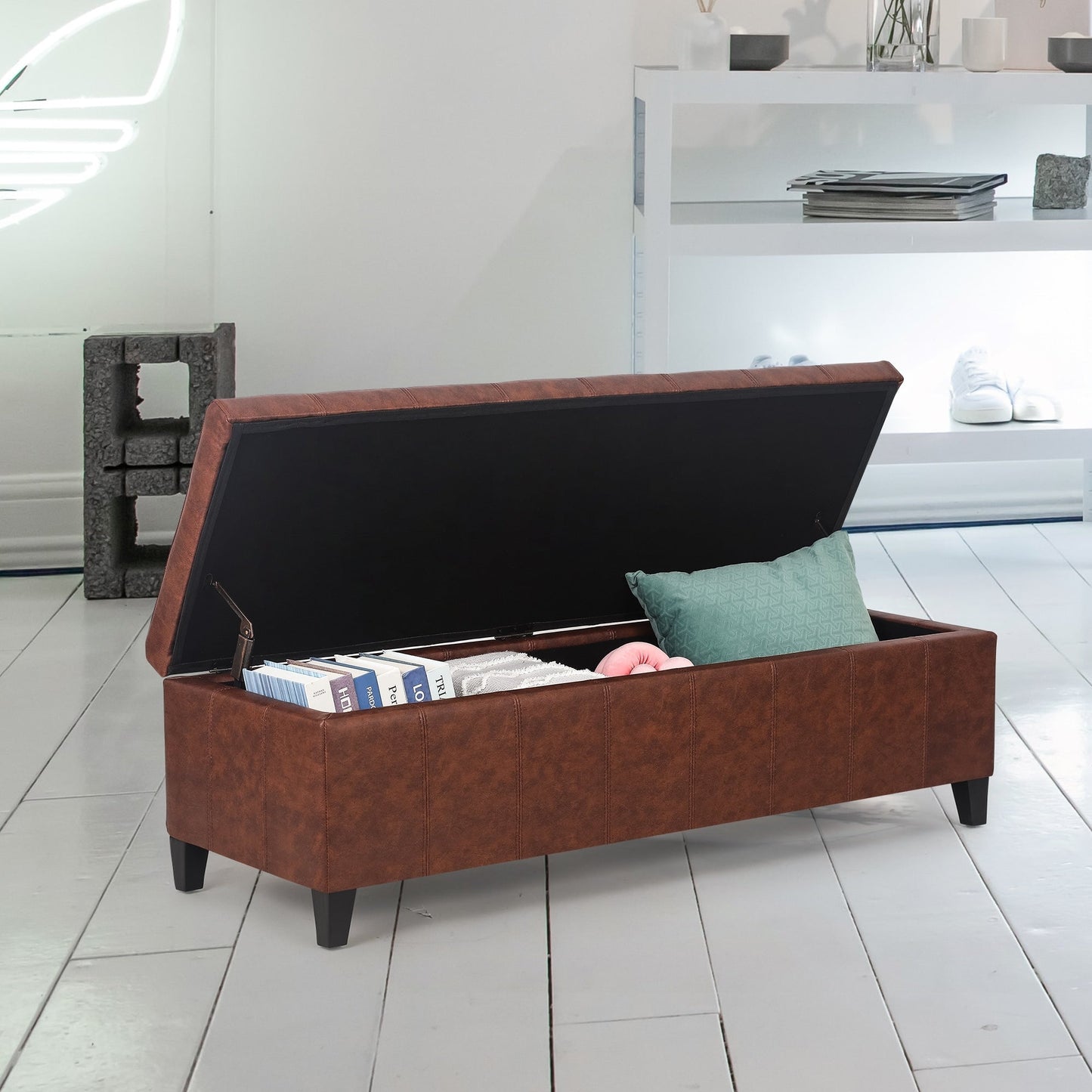 Adeco 50 Bonded Leather Storage Ottoman Bench