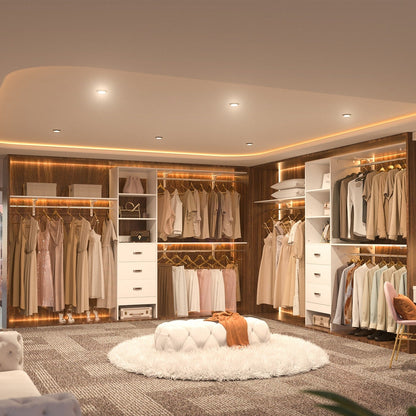 Rackcog 120'' Adjustable Closet Organizer with Drawers, Closet System with DIY Shelves for Reach-in and Walk-in Closet