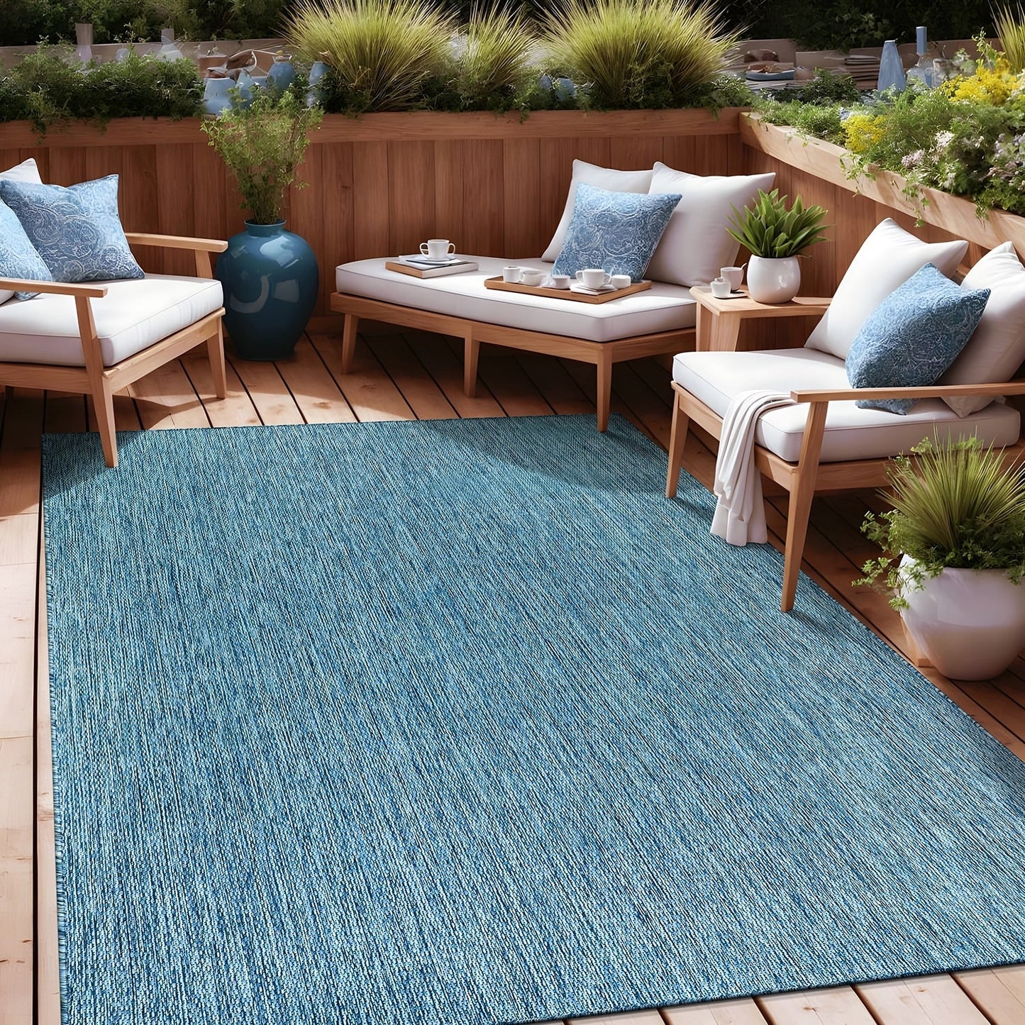 Aloha Washable Solid Indoor Outdoor Area Rug Patio Deck Living Room