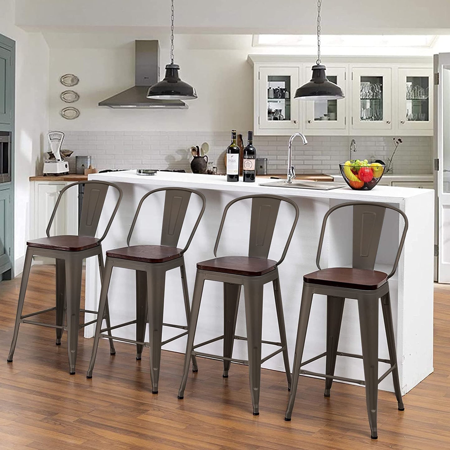 Andeworld farmhouse bar stools ,counter height bar stools set of 4 - Set of 4