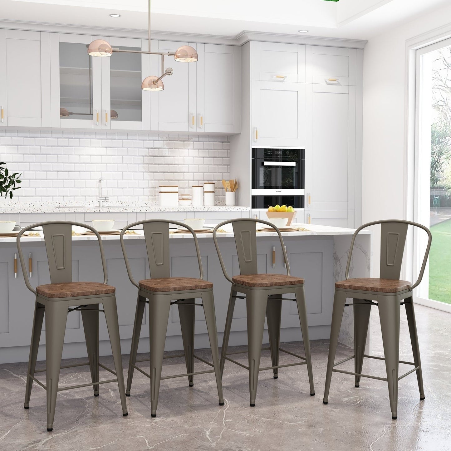 Andeworld farmhouse bar stools ,counter height bar stools set of 4 - Set of 4