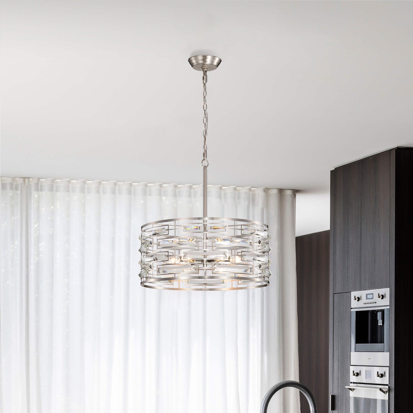 Anita Drum Shade Chandelier with Clear Glass Prism