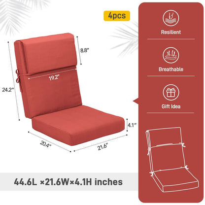 Aoodor Patio High Back Chair Cushions Set of 4, 46x21x4 Inches(Only Cushions)