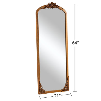 Arched Full-Length Solid Wood Carving Floor Mirror