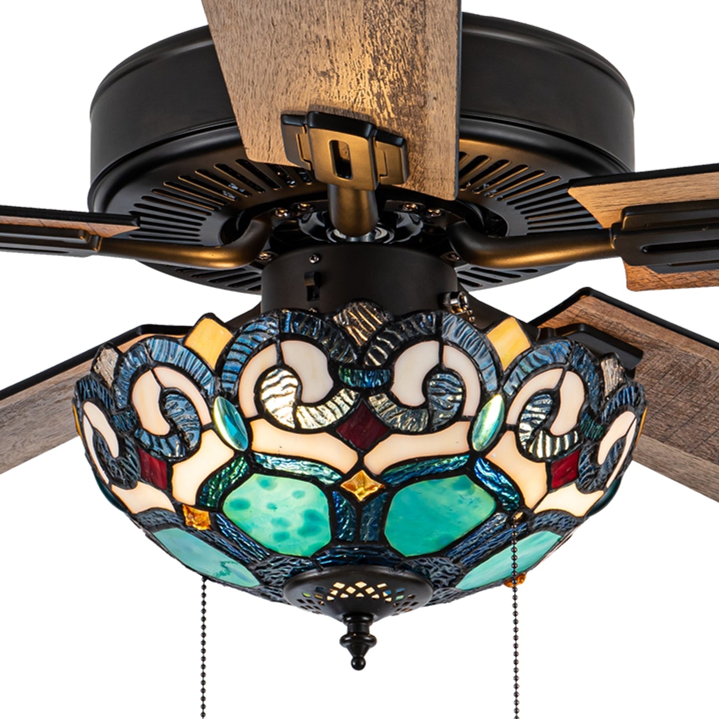 Astrid River of Goods Multicolored Oil-Rubbed Bronze and Stained Glass 3-Light 52-Inch Ceiling Fan - 52 x 52 x 14.75/19.75